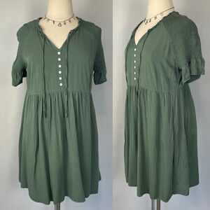 Boho Short Dress Plus Size 14 16 Sage Green A Line Minimal Peasant Fairy Casual